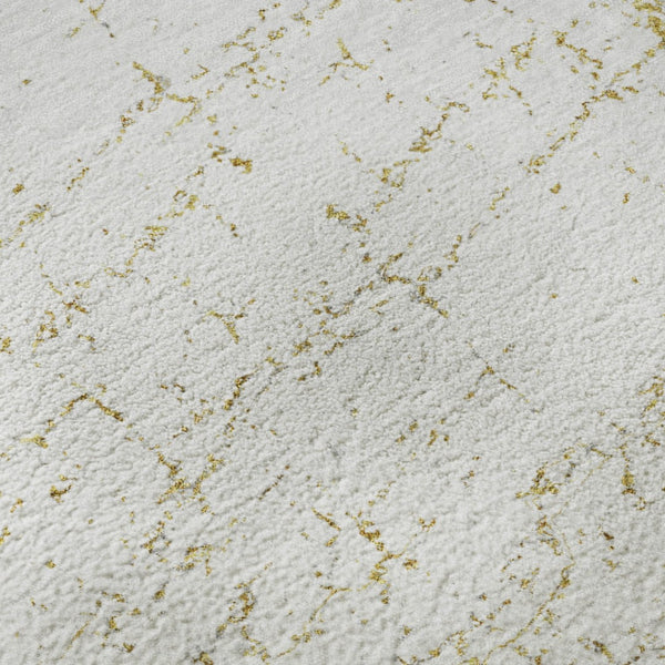 HomeRoots 8' Gold and Ivory Abstract Washable Round Rug - UV Protected, Stain-Resistant & Soft Polyester Design 651073