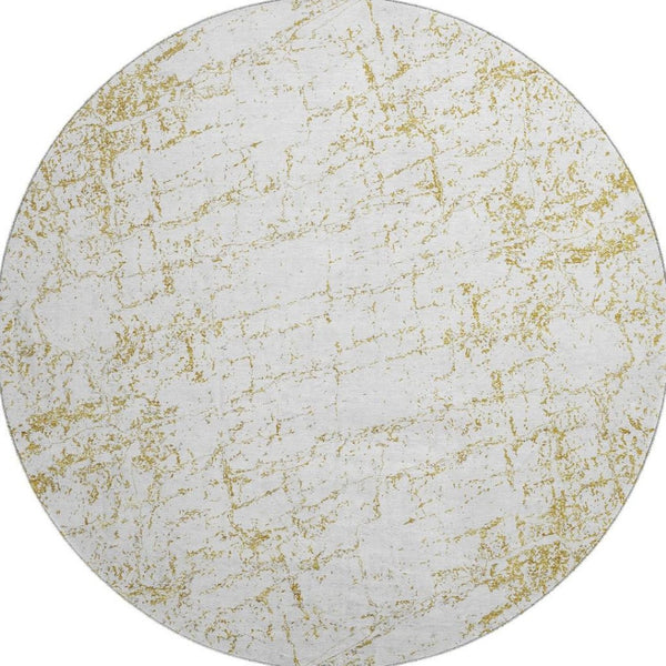 HomeRoots 8' Gold and Ivory Abstract Washable Round Rug - UV Protected, Stain-Resistant & Soft Polyester Design 651073