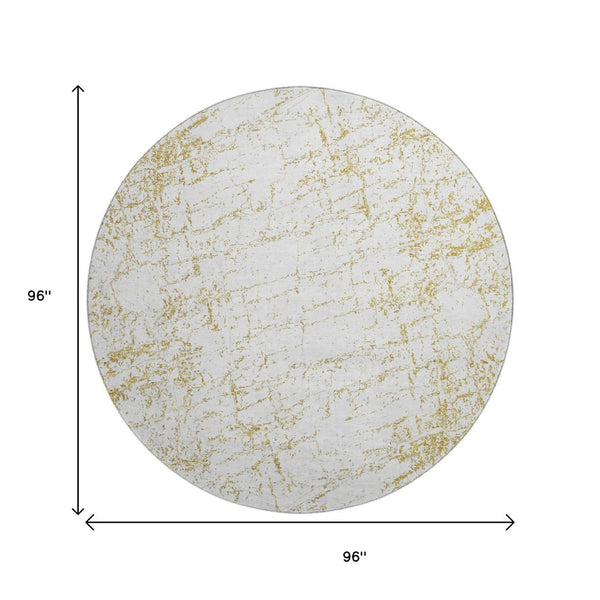 HomeRoots 8' Gold and Ivory Abstract Washable Round Rug - UV Protected, Stain-Resistant & Soft Polyester Design 651073