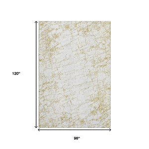 HomeRoots 8' X 10' Gold and Ivory Abstract Area Rug - Washable, UV-Protected, Stain-Resistant for Modern Homes 651074