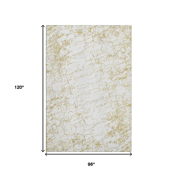 HomeRoots 8' X 10' Gold and Ivory Abstract Area Rug - Washable, UV-Protected, Stain-Resistant for Modern Homes 651074