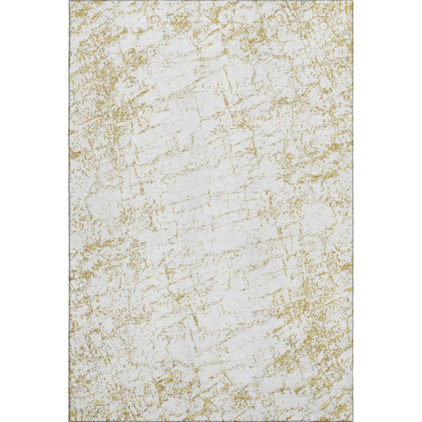 HomeRoots 8' X 10' Gold and Ivory Abstract Area Rug - Washable, UV-Protected, Stain-Resistant for Modern Homes 651074