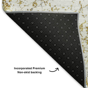 HomeRoots 8' X 10' Gold and Ivory Abstract Area Rug - Washable, UV-Protected, Stain-Resistant for Modern Homes 651074