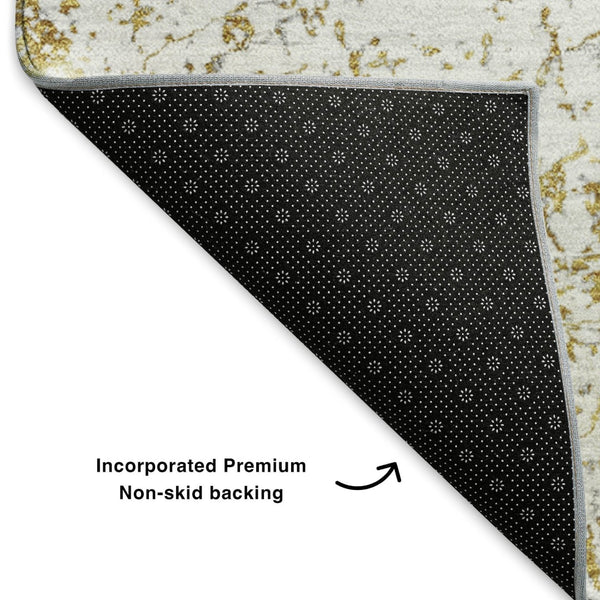 HomeRoots 8' X 10' Gold and Ivory Abstract Area Rug - Washable, UV-Protected, Stain-Resistant for Modern Homes 651074