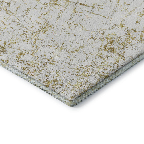HomeRoots 8' X 10' Gold and Ivory Abstract Area Rug - Washable, UV-Protected, Stain-Resistant for Modern Homes 651074