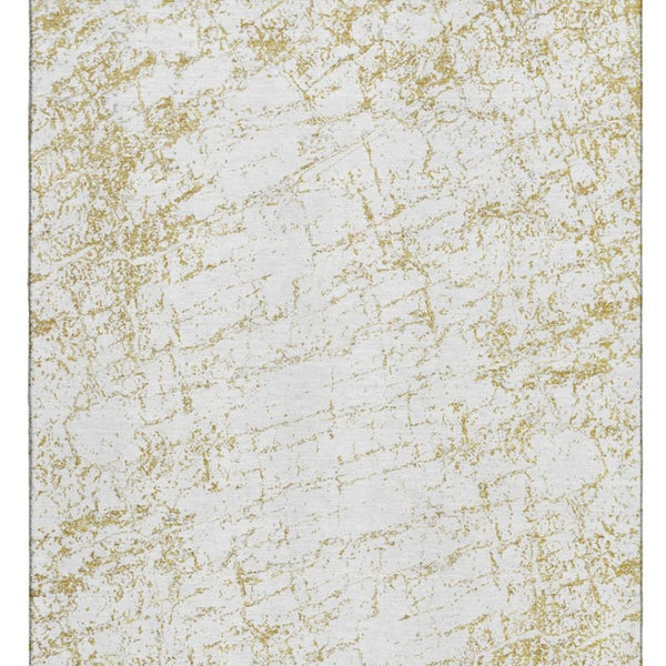 HomeRoots 8' X 10' Gold and Ivory Abstract Area Rug - Washable, UV-Protected, Stain-Resistant for Modern Homes 651074