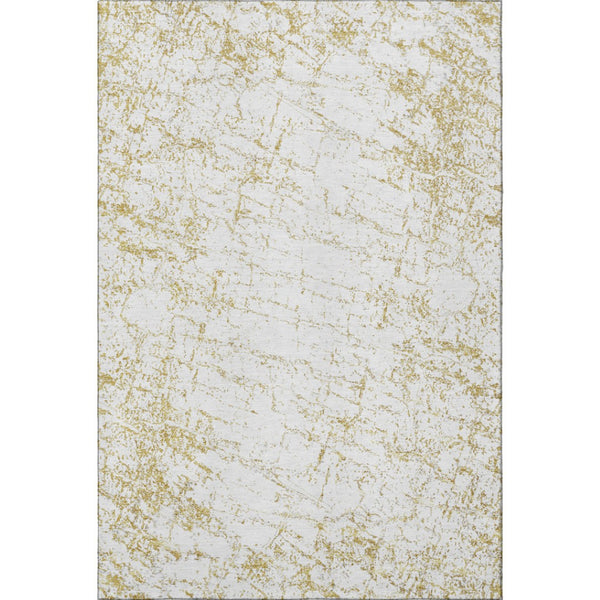 HomeRoots 8' X 10' Gold and Ivory Abstract Area Rug - Washable, UV-Protected, Stain-Resistant for Modern Homes 651074
