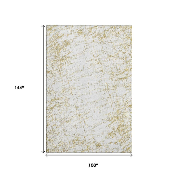 HomeRoots 9' X 12' Gold And Ivory Abstract Area Rug - Stylish, Washable, UV-Protected for Family-Friendly Spaces 651075