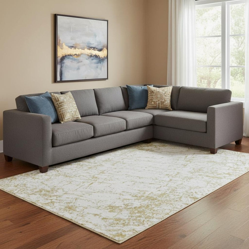 HomeRoots 9' X 12' Gold And Ivory Abstract Area Rug - Stylish, Washable, UV-Protected for Family-Friendly Spaces 651075