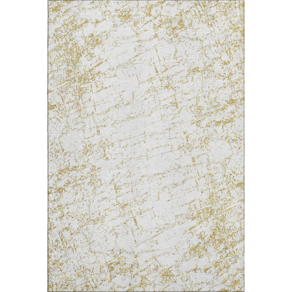 HomeRoots 9' X 12' Gold And Ivory Abstract Area Rug - Stylish, Washable, UV-Protected for Family-Friendly Spaces 651075