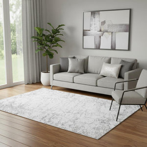 HomeRoots 5' X 8' Gray And Ivory Abstract Washable Area Rug – Stylish, Durable, UV-Protected for Modern Homes 651078