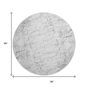 HomeRoots 8' Gray And Ivory Abstract Round Rug – Washable, UV Protected, Stain Resistant for High-Traffic Areas 651079