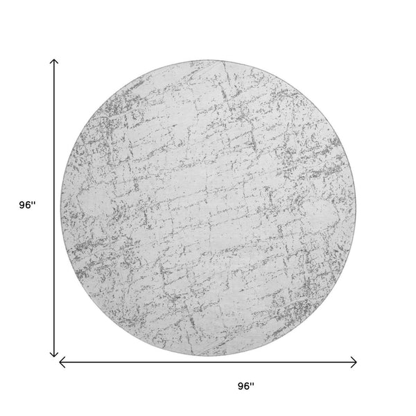 HomeRoots 8' Gray And Ivory Abstract Round Rug – Washable, UV Protected, Stain Resistant for High-Traffic Areas 651079