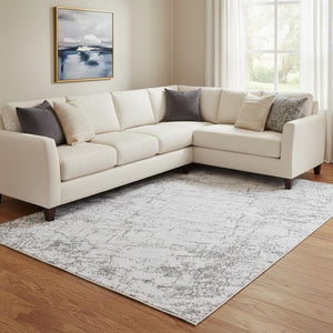 HomeRoots 8' X 10' Gray And Ivory Abstract Washable Area Rug - Stain Resistant, UV Protected, Durable Design 651080