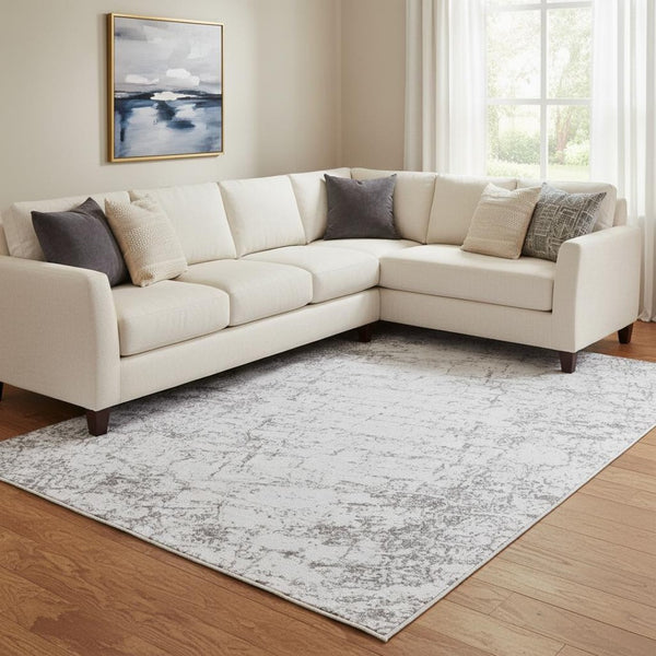 HomeRoots 8' X 10' Gray And Ivory Abstract Washable Area Rug - Stain Resistant, UV Protected, Durable Design 651080