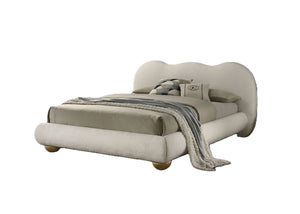English Elm White Boucle King Bed Camelback Headboard Natural Bun Feet Contemporary Bedroom B2741S00829