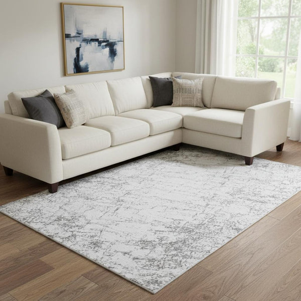 HomeRoots 10' Gray and Ivory Abstract Washable Area Rug - UV Protected, Durable, Stain Resistant, Modern Design 651082