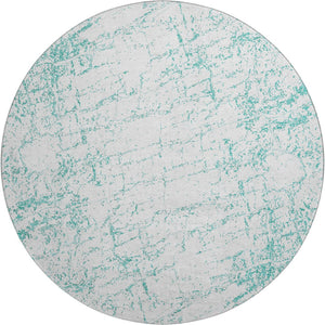 HomeRoots 8' Teal And Ivory Abstract Washable Round Rug - UV Protected, Durable, Stylish for Modern Homes 651085