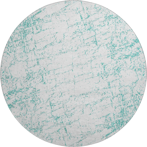 HomeRoots 8' Teal And Ivory Abstract Washable Round Rug - UV Protected, Durable, Stylish for Modern Homes 651085