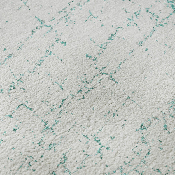 HomeRoots 8' Teal And Ivory Abstract Washable Round Rug - UV Protected, Durable, Stylish for Modern Homes 651085
