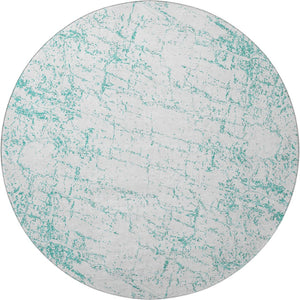 HomeRoots 8' Teal And Ivory Abstract Washable Round Rug - UV Protected, Durable, Stylish for Modern Homes 651085