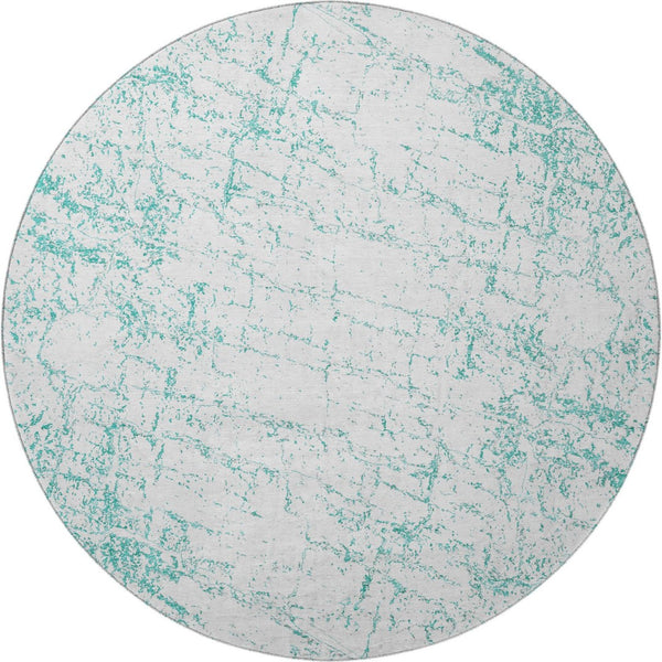 HomeRoots 8' Teal And Ivory Abstract Washable Round Rug - UV Protected, Durable, Stylish for Modern Homes 651085