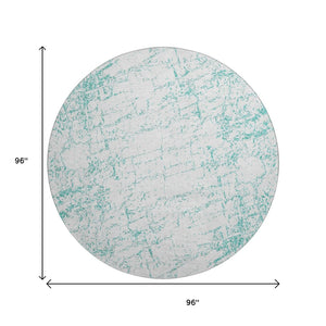 HomeRoots 8' Teal And Ivory Abstract Washable Round Rug - UV Protected, Durable, Stylish for Modern Homes 651085