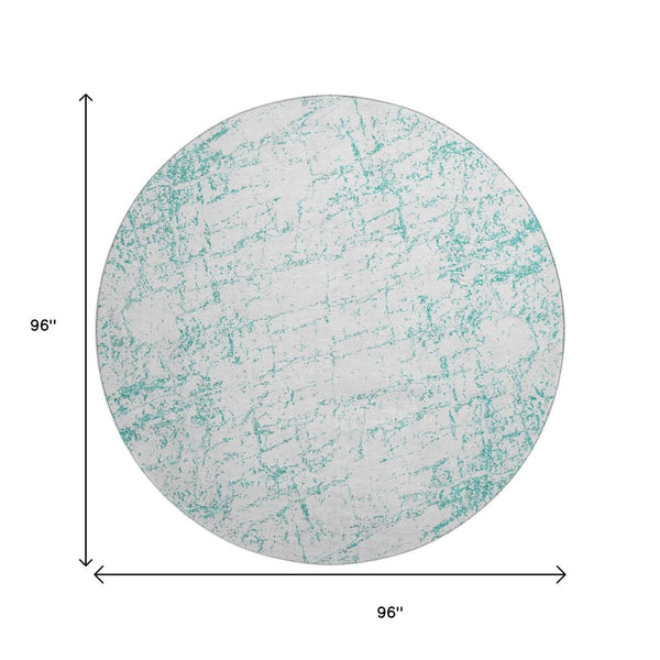 HomeRoots 8' Teal And Ivory Abstract Washable Round Rug - UV Protected, Durable, Stylish for Modern Homes 651085