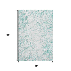 HomeRoots 8' X 10' Teal and Ivory Abstract Area Rug - Washable, UV-Protected, Durable, Pet-Friendly Design 651086