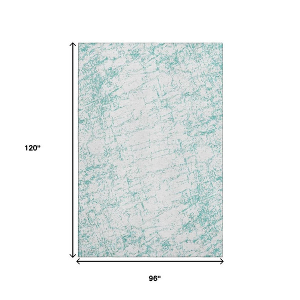 HomeRoots 8' X 10' Teal and Ivory Abstract Area Rug - Washable, UV-Protected, Durable, Pet-Friendly Design 651086