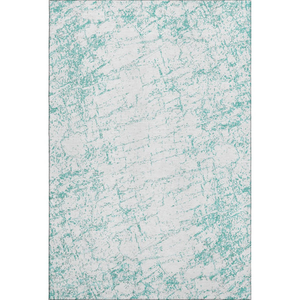 HomeRoots 8' X 10' Teal and Ivory Abstract Area Rug - Washable, UV-Protected, Durable, Pet-Friendly Design 651086