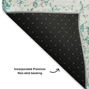 HomeRoots 8' X 10' Teal and Ivory Abstract Area Rug - Washable, UV-Protected, Durable, Pet-Friendly Design 651086