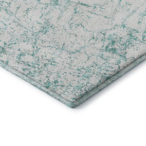 HomeRoots 8' X 10' Teal and Ivory Abstract Area Rug - Washable, UV-Protected, Durable, Pet-Friendly Design 651086