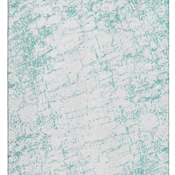 HomeRoots 8' X 10' Teal and Ivory Abstract Area Rug - Washable, UV-Protected, Durable, Pet-Friendly Design 651086