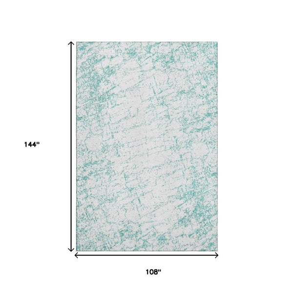 HomeRoots 9' X 12' Teal and Ivory Abstract Area Rug - Washable, UV-Protected, Durable for High-Traffic Spaces 651087