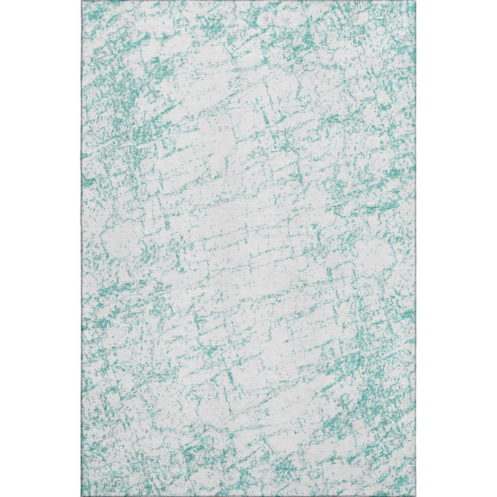 HomeRoots 10' X 14' Teal & Ivory Abstract Area Rug – Stylish, Washable, UV-Protected, Perfect for High-Traffic Spaces! 651088
