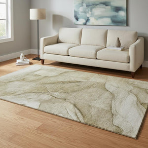 HomeRoots 5' X 8' Abstract Area Rug in Brown, Ivory & Beige - Washable, UV Protected, Stain Resistant Design 651090