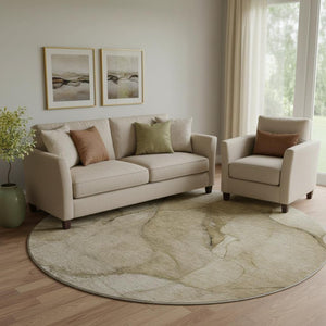 HomeRoots 8' Washable Round Rug in Brown, Ivory & Beige – Durable, UV-Protected, Stylish for Any Space! 651091
