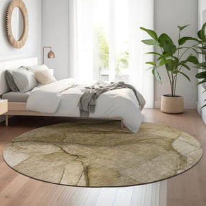 HomeRoots 8' Washable Round Rug in Brown, Ivory & Beige – Durable, UV-Protected, Stylish for Any Space! 651091