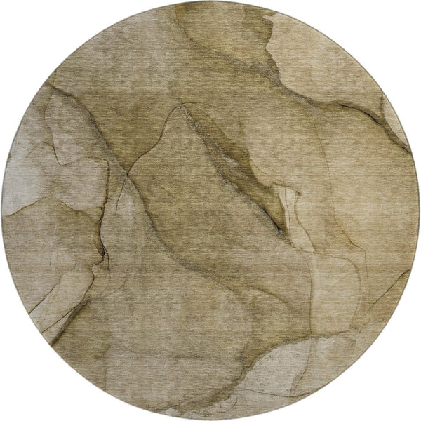 HomeRoots 8' Washable Round Rug in Brown, Ivory & Beige – Durable, UV-Protected, Stylish for Any Space! 651091