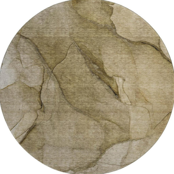HomeRoots 8' Washable Round Rug in Brown, Ivory & Beige – Durable, UV-Protected, Stylish for Any Space! 651091
