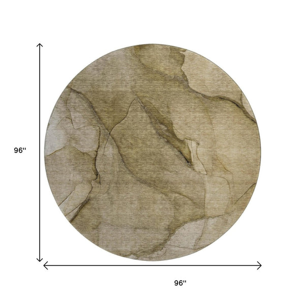 HomeRoots 8' Washable Round Rug in Brown, Ivory & Beige – Durable, UV-Protected, Stylish for Any Space! 651091