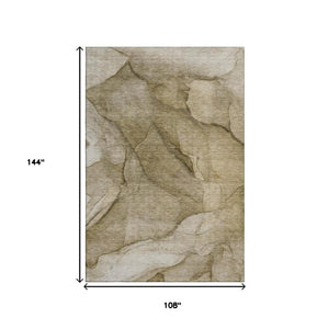 HomeRoots 9' Modern Abstract Washable Area Rug in Brown, Ivory & Beige - UV Protected, Stain Resistant Design 651093