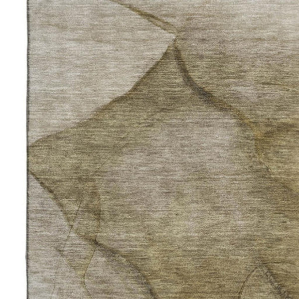 HomeRoots 9' Modern Abstract Washable Area Rug in Brown, Ivory & Beige - UV Protected, Stain Resistant Design 651093