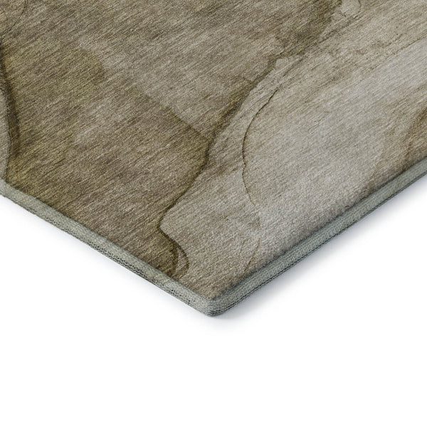 HomeRoots 9' Modern Abstract Washable Area Rug in Brown, Ivory & Beige - UV Protected, Stain Resistant Design 651093
