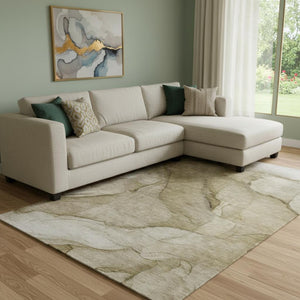 HomeRoots 9' Modern Abstract Washable Area Rug in Brown, Ivory & Beige - UV Protected, Stain Resistant Design 651093