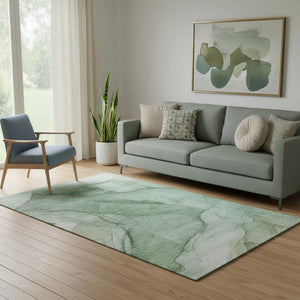 HomeRoots 5' X 8' Abstract Green and Ivory Area Rug - Washable, UV Protected, Perfect for Families and Pets! 651096