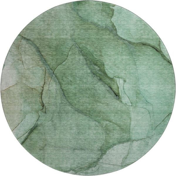 HomeRoots 8' Green and Ivory Abstract Round Rug – Washable, UV Protected, Durable Design for High-Traffic Areas! 651097