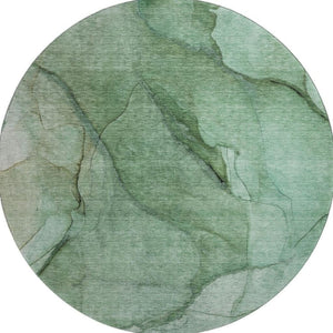HomeRoots 8' Green and Ivory Abstract Round Rug – Washable, UV Protected, Durable Design for High-Traffic Areas! 651097