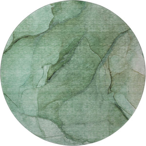 HomeRoots 8' Green and Ivory Abstract Round Rug – Washable, UV Protected, Durable Design for High-Traffic Areas! 651097